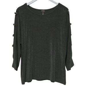 CHICO's Cold Shoulder Cut Out Sleeve Top Green Stretch Travelers Collection